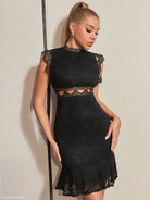 Elegant Black Lace Socialite Dress with Cutout Detail showcasing intricate design