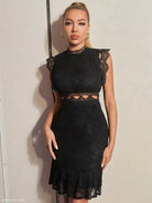 Elegant Black Lace Socialite Dress with Cutout Detail showcasing a black lace socialite design