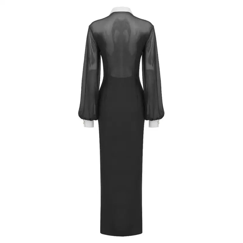 Elegant Catwalk Cardigan Dress with lantern sleeves and split design in black