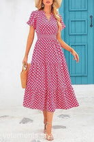 V COLLAR BUBBLE PLEATED DRESS