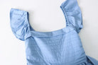 Light blue ruffled dress bodice of the Elegant Flying Dress with butterfly sleeves