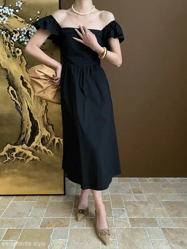 Black off-the-shoulder midi dress from Elegant Flying Dress with butterfly sleeves