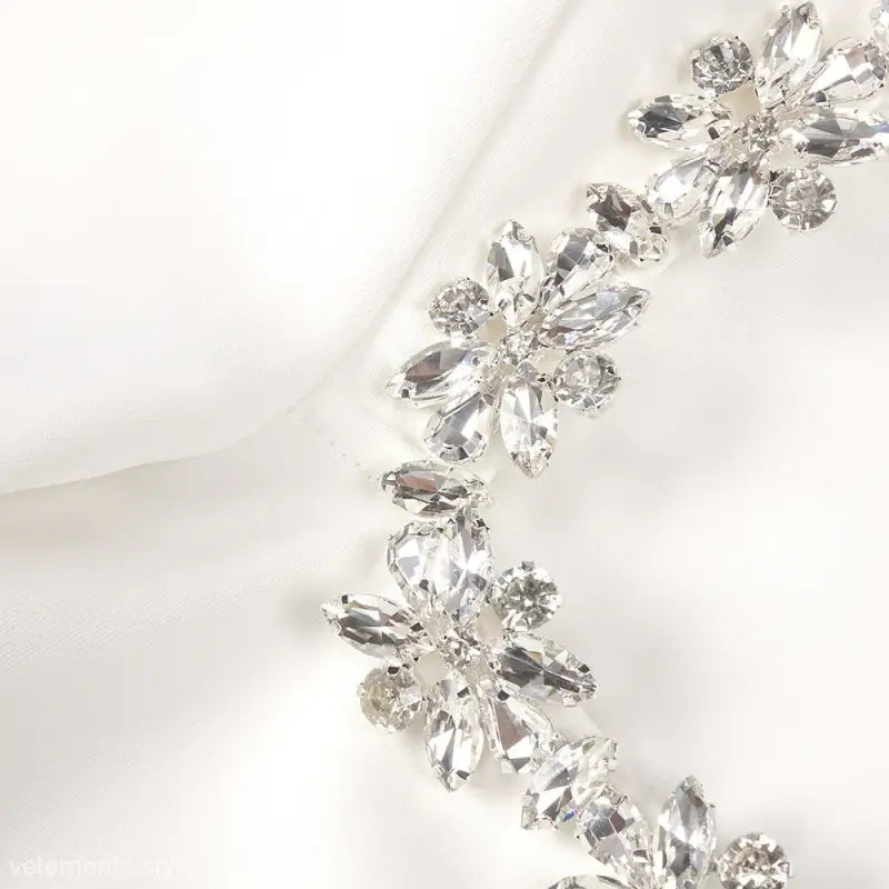 Sparkling crystal floral necklace with diamond-like gemstones for Elegant Long Sleeve Stretch Dress