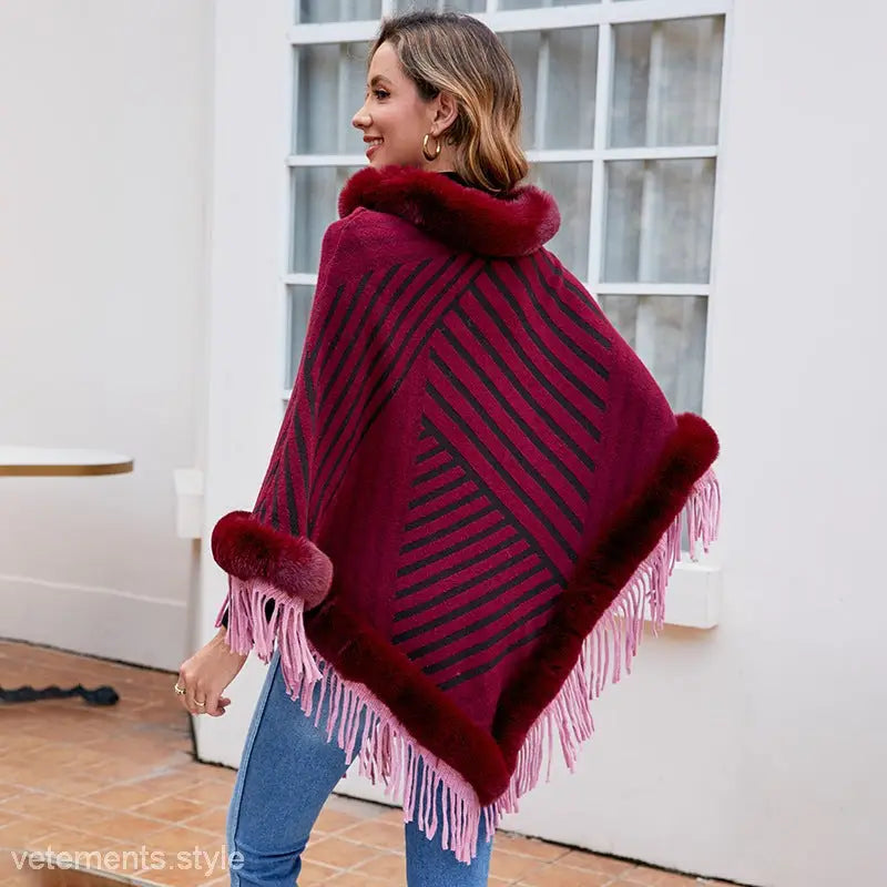 FUR COLLAR PULLOVER KNITTED CAPE-VETEMENTS 