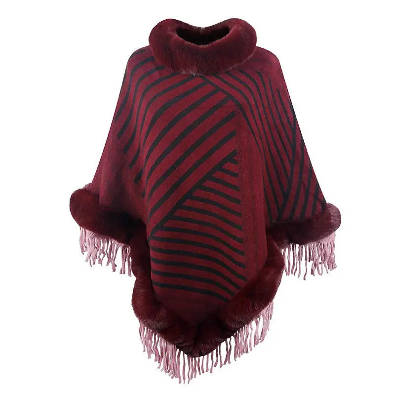 FUR COLLAR PULLOVER KNITTED CAPE-VETEMENTS 