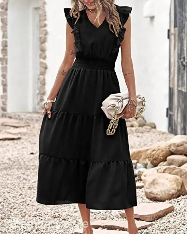 ELEGANT WAIST PLEATED DRESS