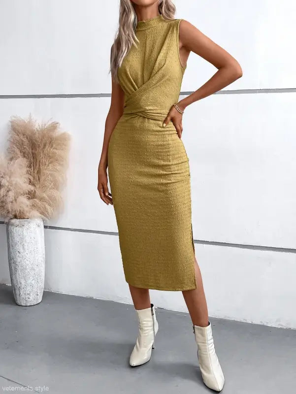 ELEGANT ROUND NECK SLIT DRESS-VETEMENTS 