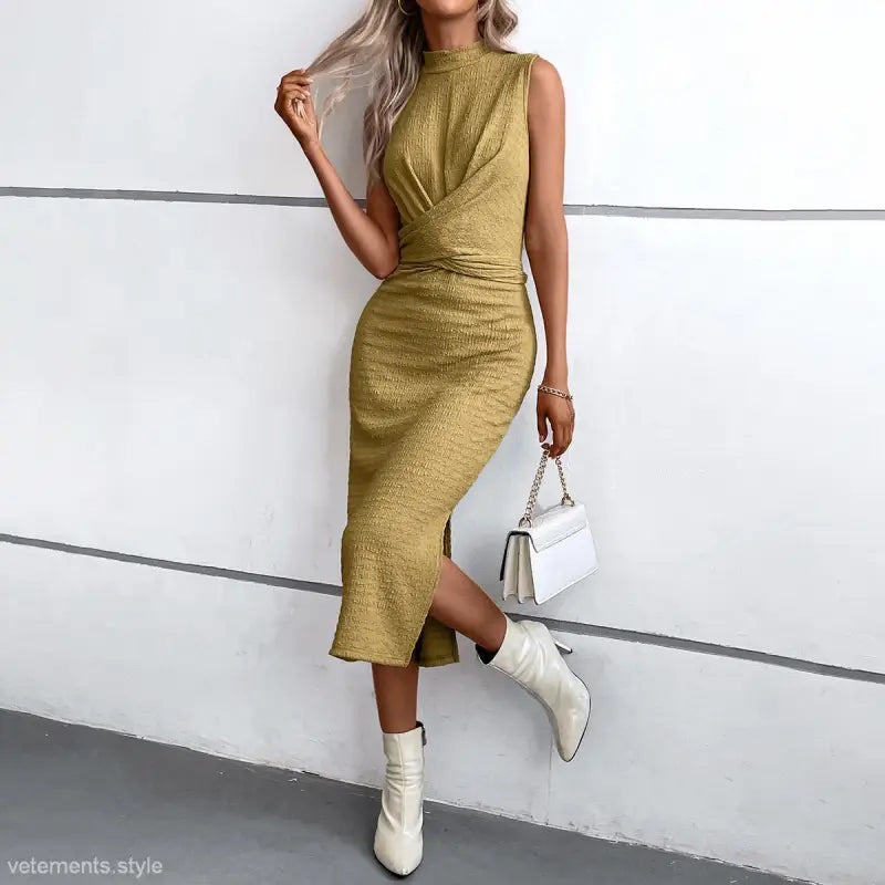 ELEGANT ROUND NECK SLIT DRESS-VETEMENTS 