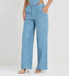 ELEGANT DENIM TOP WIDE LEG PANTS SUIT-VETEMENTS 