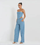 ELEGANT DENIM TOP WIDE LEG PANTS SUIT-VETEMENTS 