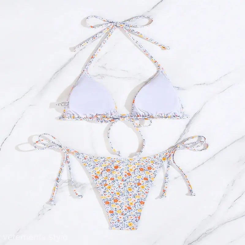 FLORAL TIE NECK BIKINI SET-VETEMENTS 