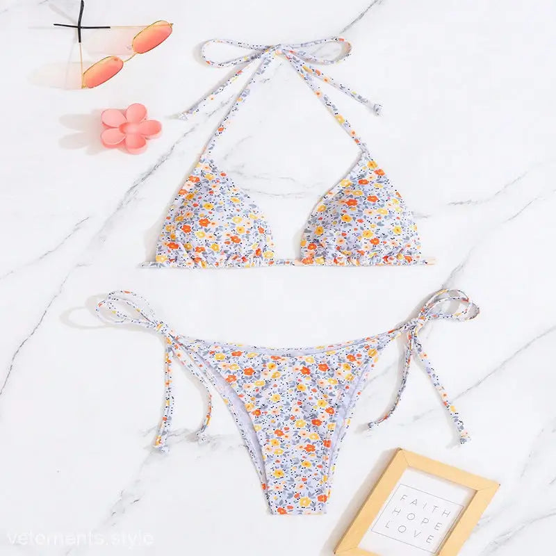 FLORAL TIE NECK BIKINI SET-VETEMENTS 