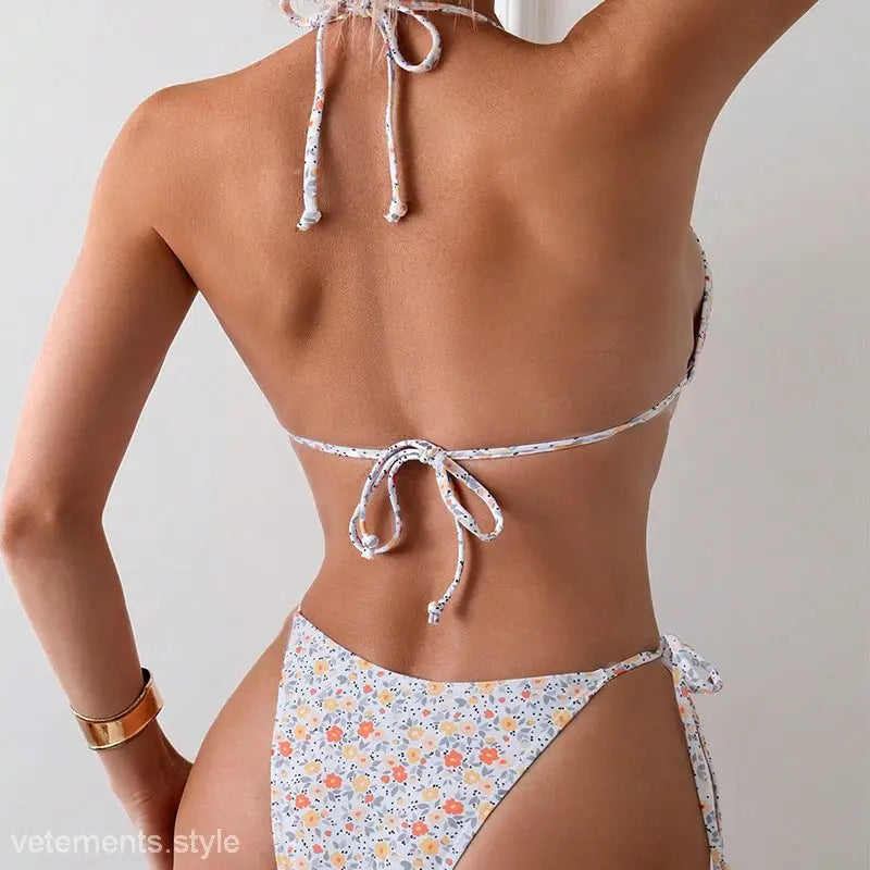 FLORAL TIE NECK BIKINI SET-VETEMENTS 