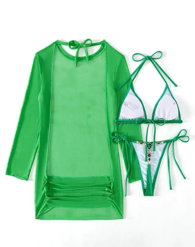 FLUORESCENT BIKINI THREE PIECE SET