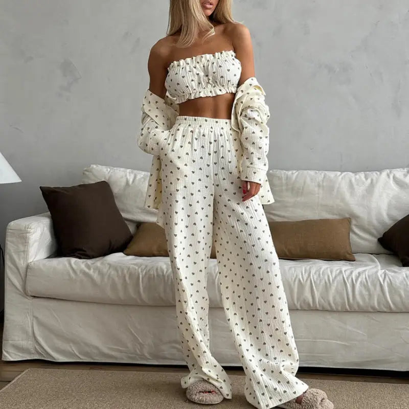 HEART PRINTING COTTON PAJAMAS SET-VETEMENTS 