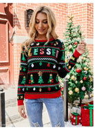 EMBROIDERED SEQU LONG SLEEVED SWEATER LOOSE PULLOVER CHRISTMAS TREE SWEATER-VETEMENTS 