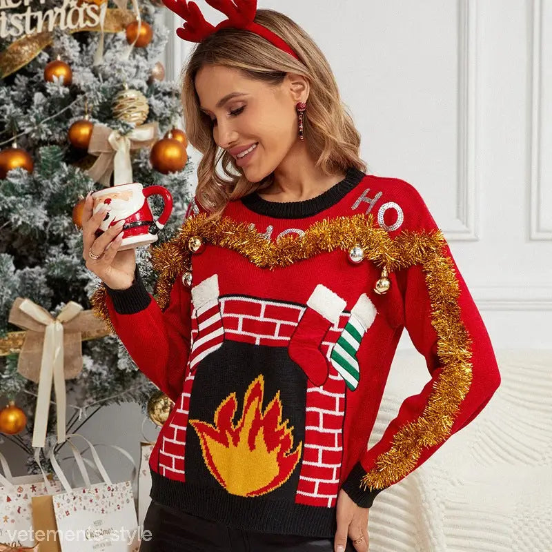 EMBROIDERED LETTER GRAPHIC CHRISTMAS KNITTED SWEATER-VETEMENTS 