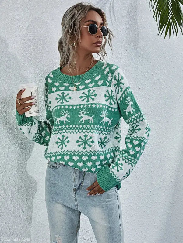 ELK WINTER KNITTED ROUND NECK CHRISTMAS SNOWFLAKE SWEATER-VETEMENTS 