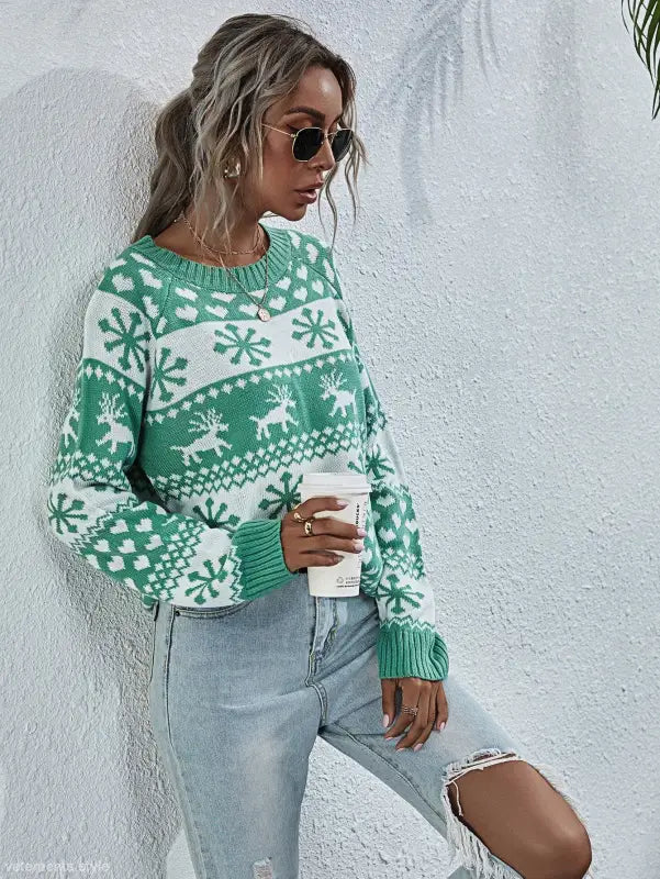 ELK WINTER KNITTED ROUND NECK CHRISTMAS SNOWFLAKE SWEATER-VETEMENTS 