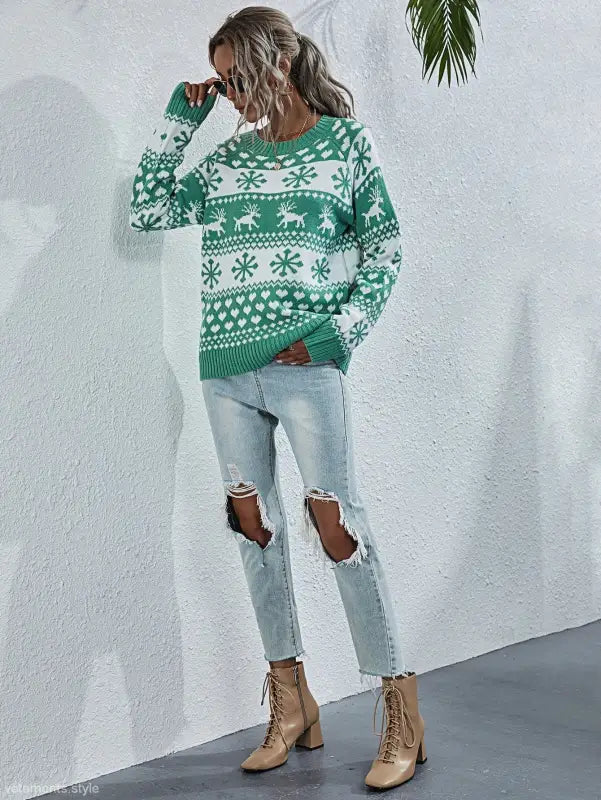 ELK WINTER KNITTED ROUND NECK CHRISTMAS SNOWFLAKE SWEATER-VETEMENTS 