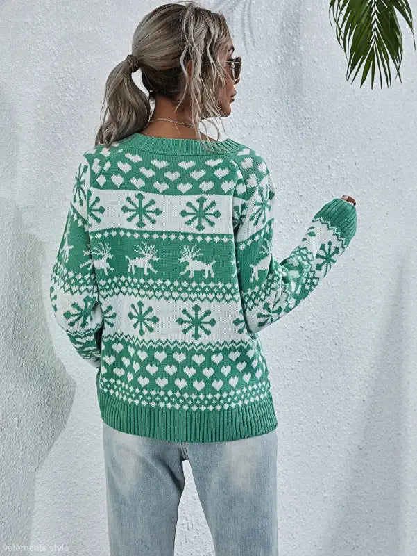 ELK WINTER KNITTED ROUND NECK CHRISTMAS SNOWFLAKE SWEATER-VETEMENTS 