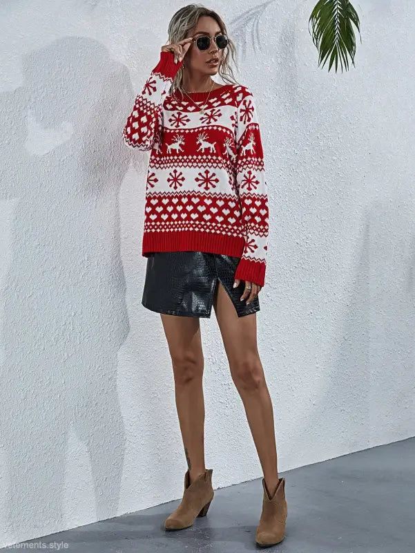 ELK WINTER KNITTED ROUND NECK CHRISTMAS SNOWFLAKE SWEATER-VETEMENTS 