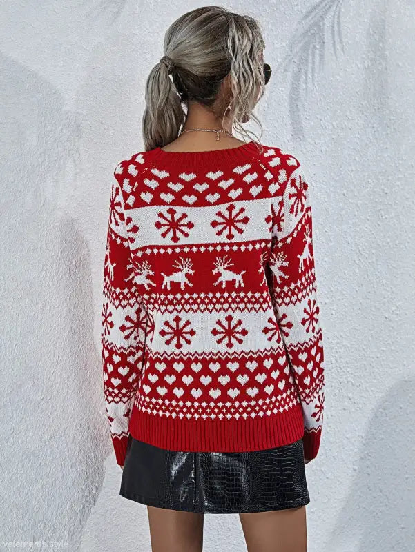 ELK WINTER KNITTED ROUND NECK CHRISTMAS SNOWFLAKE SWEATER-VETEMENTS 