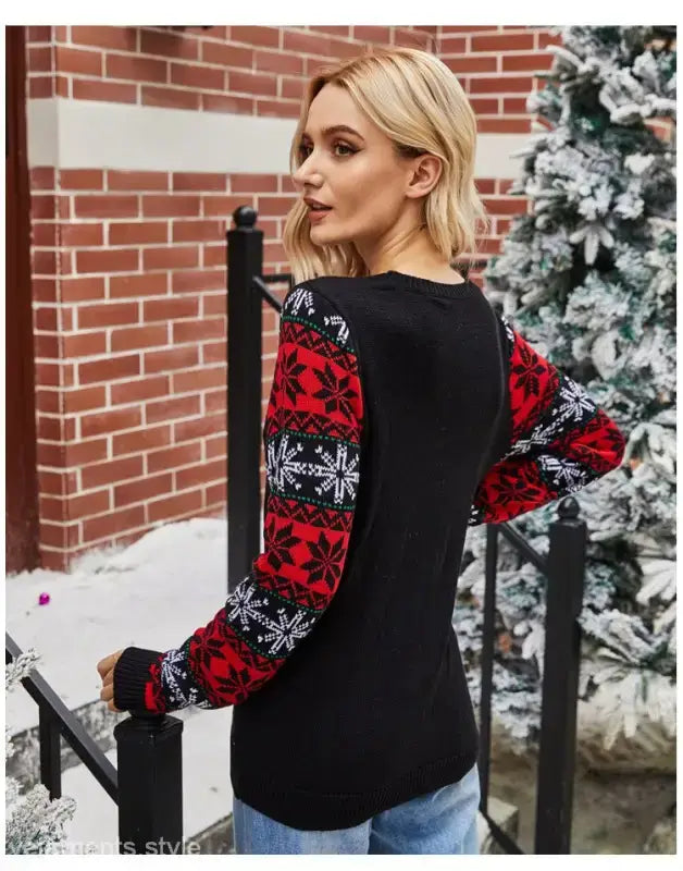 Santa Claus Embroidered Crew Neck Long Sleeve Pullover for Winter