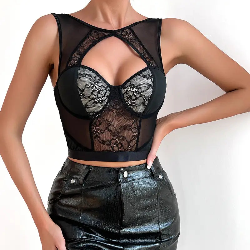 SEXY BLACK LACE GRENADINE TOP-VETEMENTS 