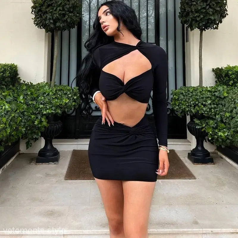 SEXY CUTOUT LONG SLEEVE DRESS-VETEMENTS 