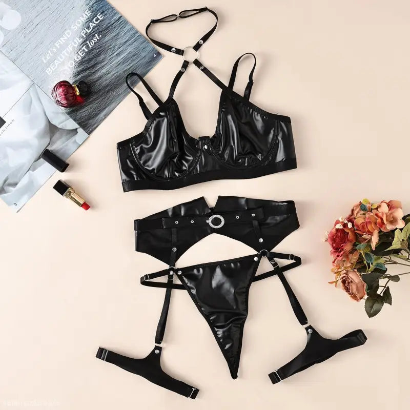 SEXY FAUX LEATHER LINGERIE SUIT-VETEMENTS 