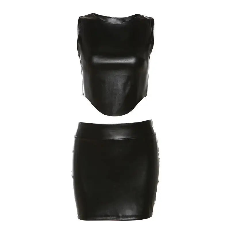 SEXY FAUX LEATHER SLEEVELESS SETS-VETEMENTS 