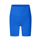 Bright blue high-waisted athletic shorts or bike shorts.