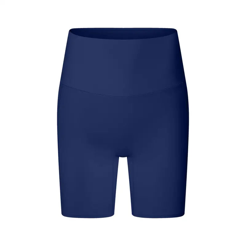 Navy blue high-waisted athletic shorts or bike shorts.