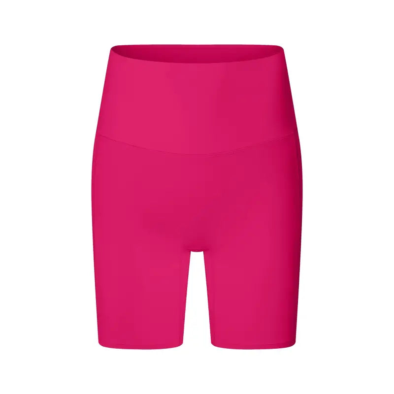 Bright pink high-waisted athletic shorts or bike shorts.