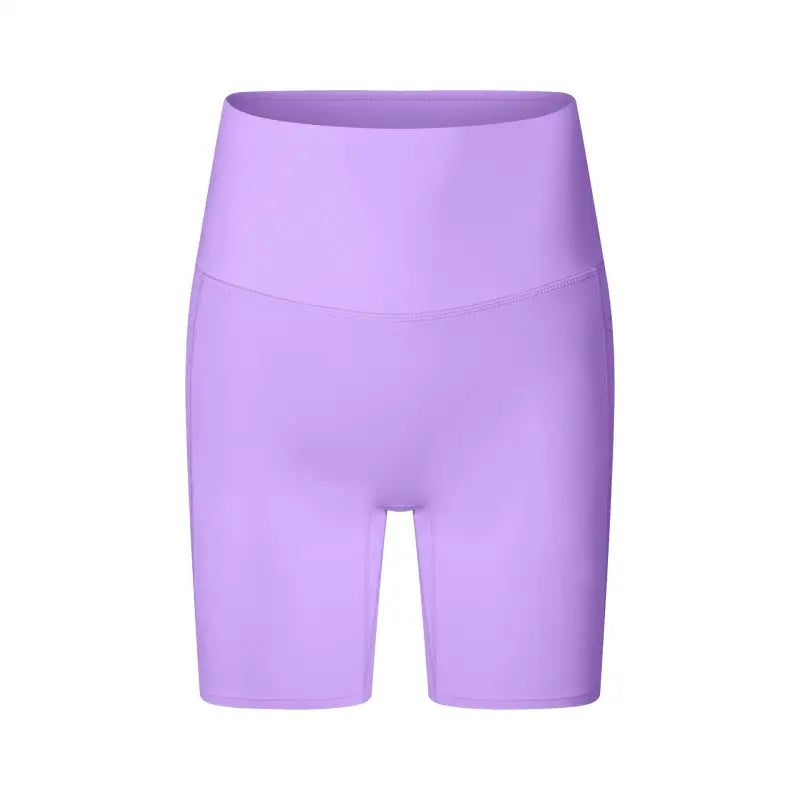 Lavender-colored high-waisted athletic shorts or bike shorts.