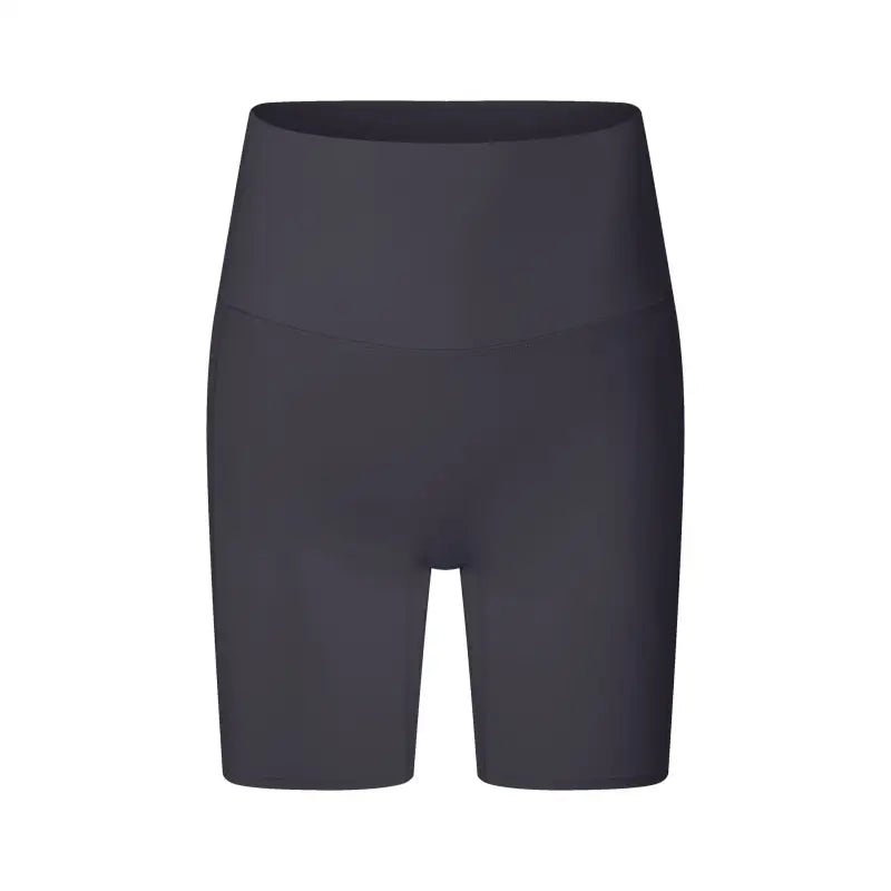 Dark gray high-waisted compression shorts or bike shorts.