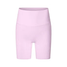 Pale pink high-waisted athletic shorts or bike shorts.