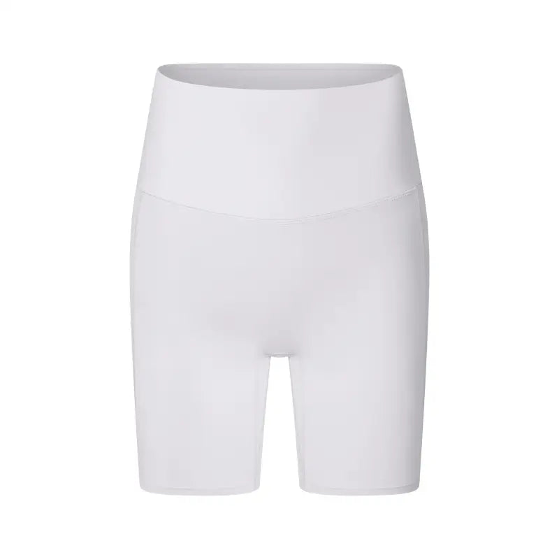 White high-waisted athletic shorts or bike shorts.