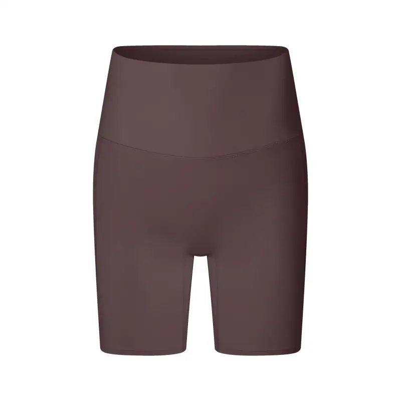 Brown high-waisted cycling or compression shorts.