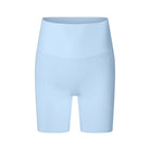 Light blue high-waisted athletic shorts or bike shorts.