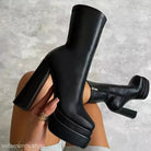 STYLISH MID CALF PLATFORM HEELED BOOT-VETEMENTS 