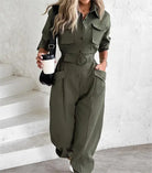 WAIST TIED CASUAL CARGO JUMPSUIT