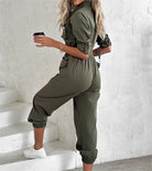 WAIST TIED CASUAL CARGO JUMPSUIT