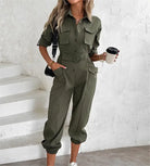 WAIST TIED CASUAL CARGO JUMPSUIT