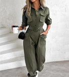 WAIST TIED CASUAL CARGO JUMPSUIT