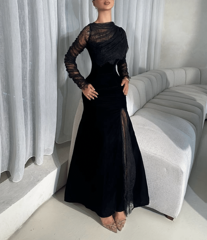 Black Velvet Stitching Slim Dress