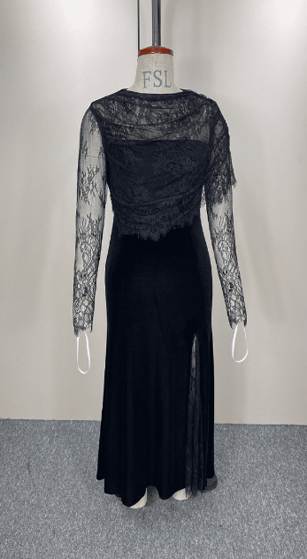 Black Velvet Stitching Slim Dress - Image 5