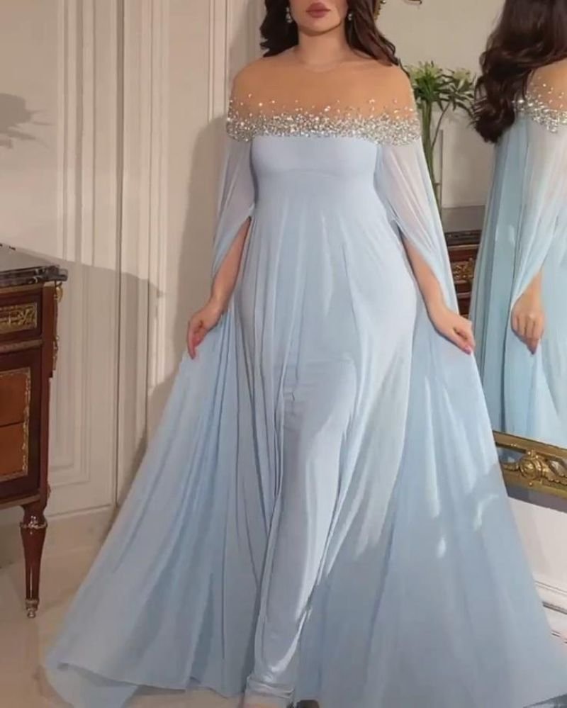 Rhinestone Pearl Chiffon Evening Dress - Image 6
