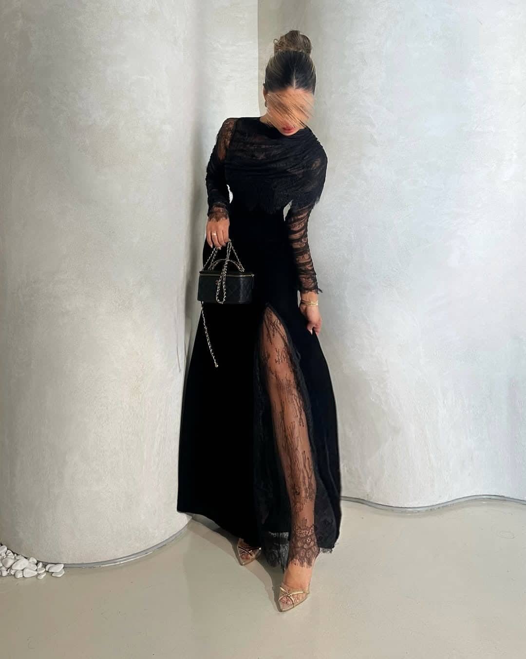 Black Velvet Stitching Slim Dress - Image 2